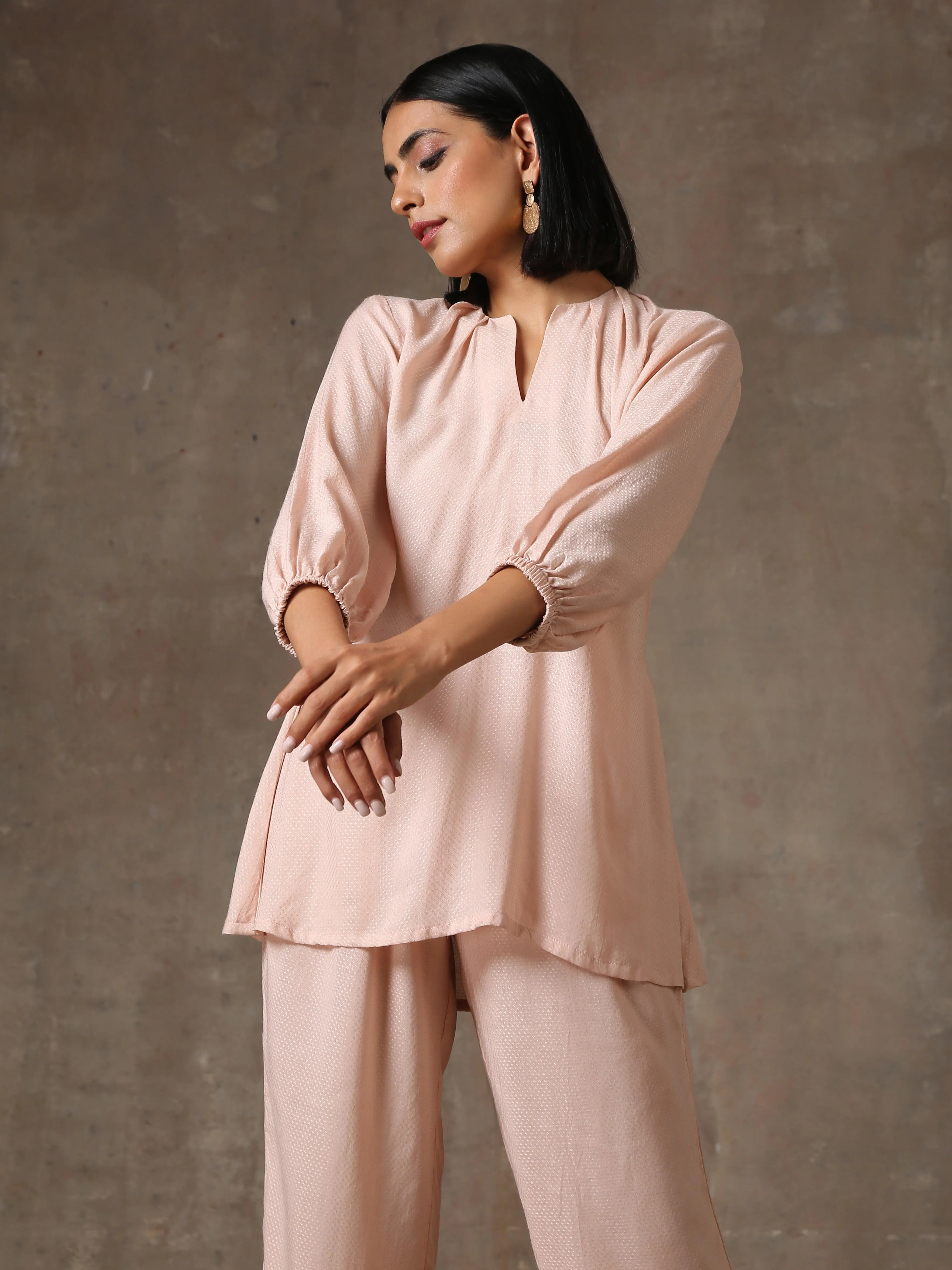 The Edwina - Rose Pink Solid Textured Co-Ord Set