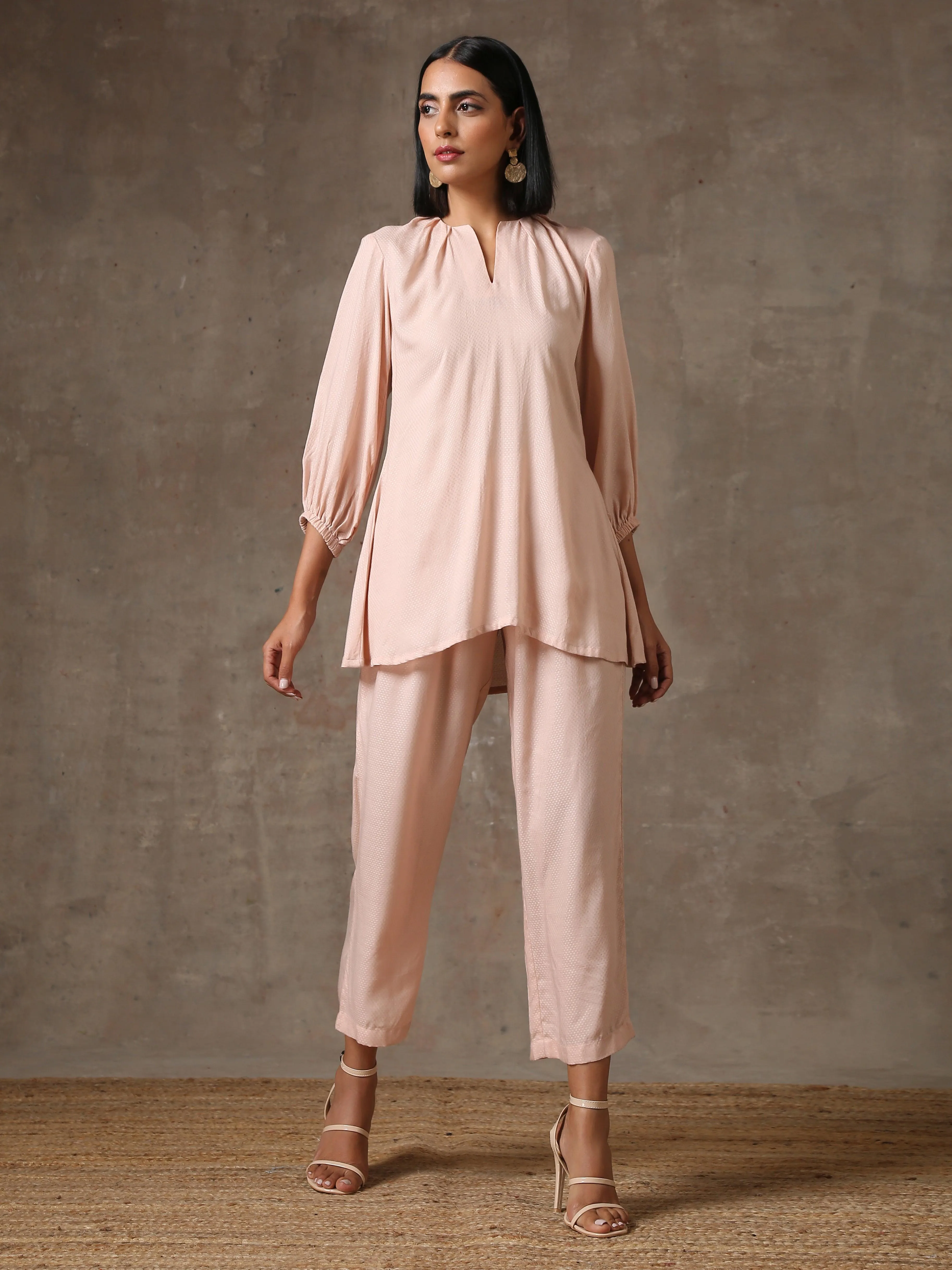 The Edwina - Rose Pink Solid Textured Co-Ord Set