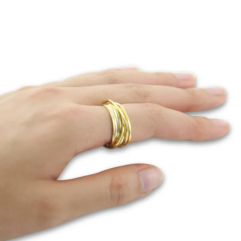 Thin Multi-line Gold Sterling Sliver Ring