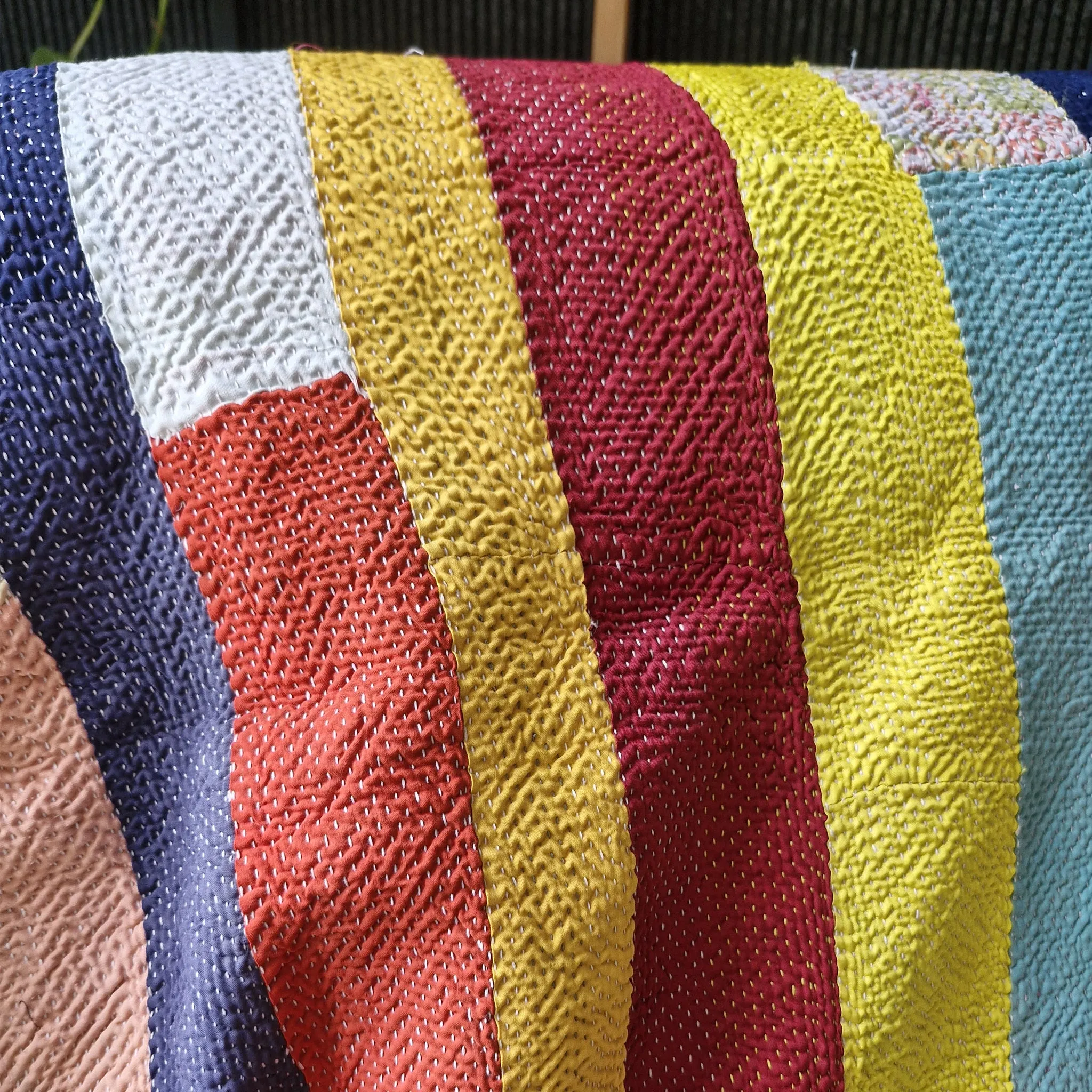 Vintage Kantha Throw Multi Stripe