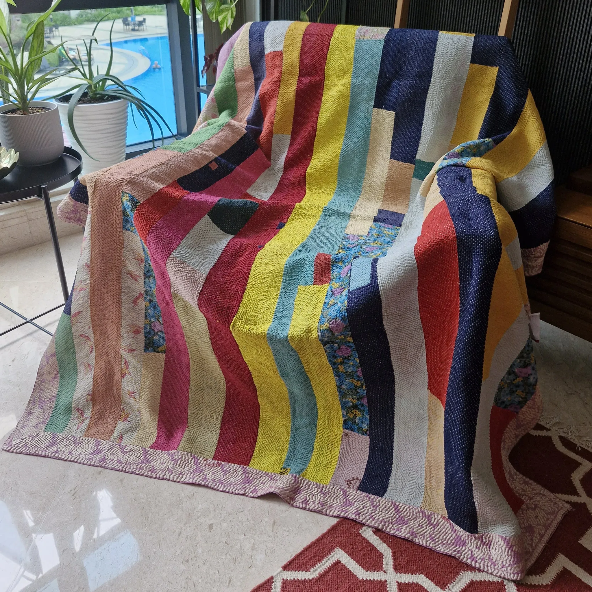 Vintage Kantha Throw Multi Stripe