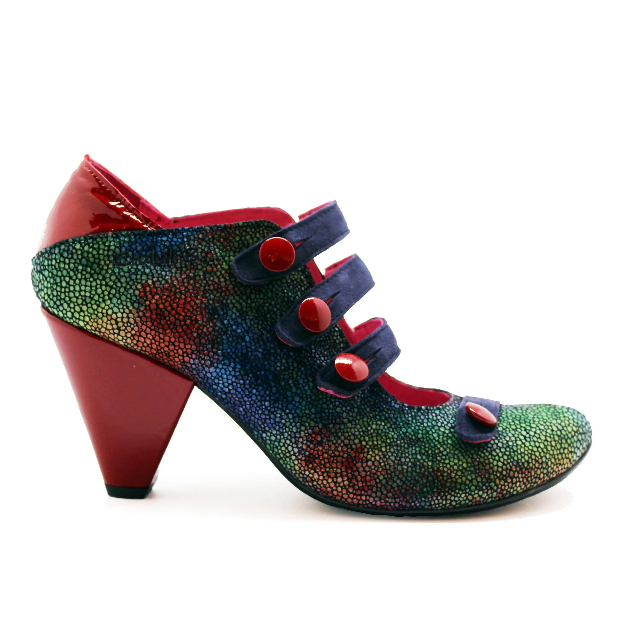 Voila - Blue Multi/Red Patent