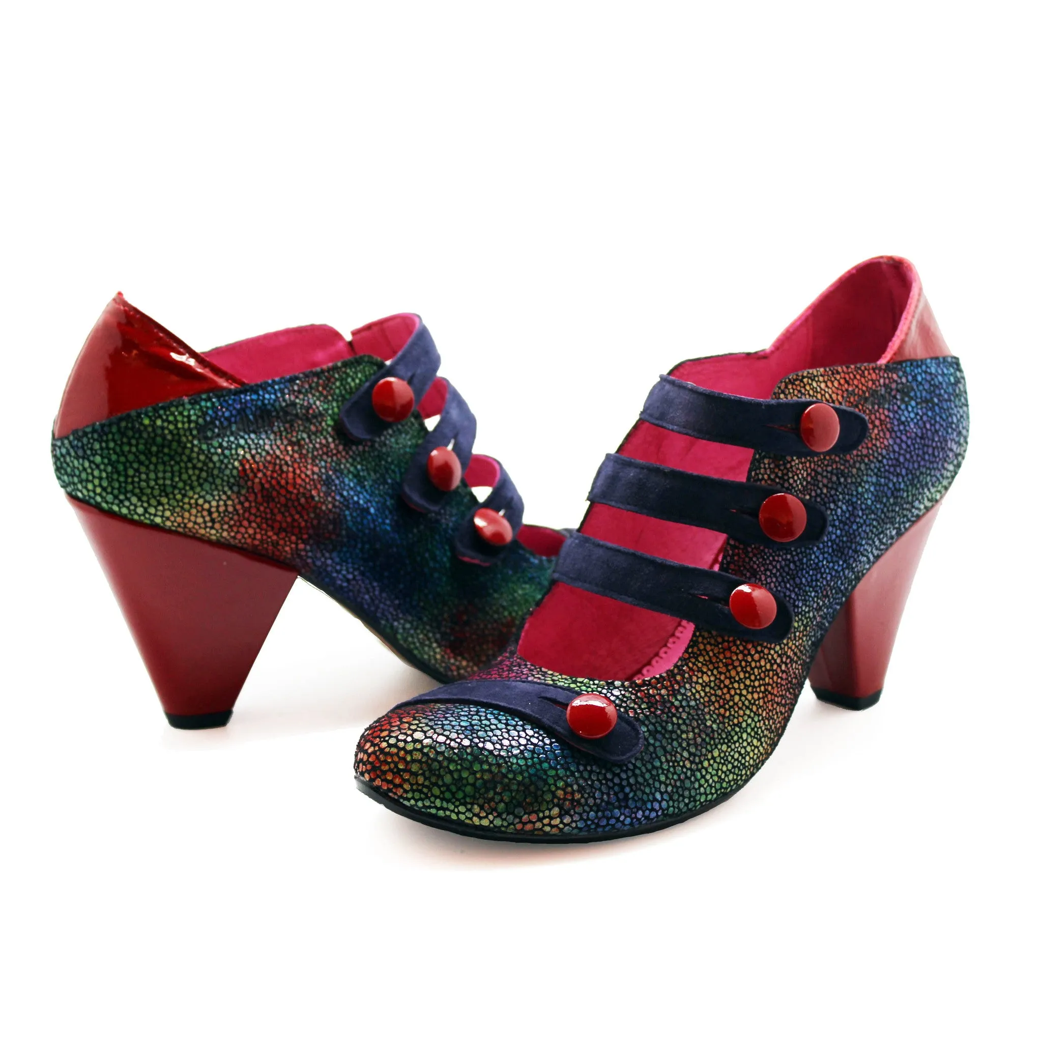 Voila - Blue Multi/Red Patent