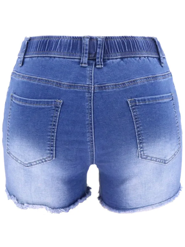 Women's Drawstring Ripped Denim Shorts