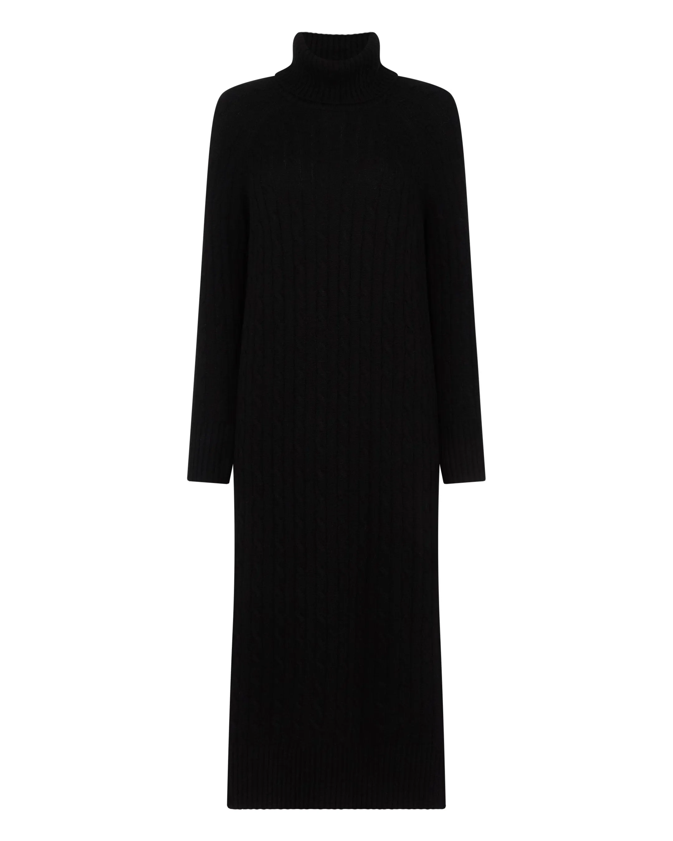 Women's Longline Cable Cashmere Dress Black